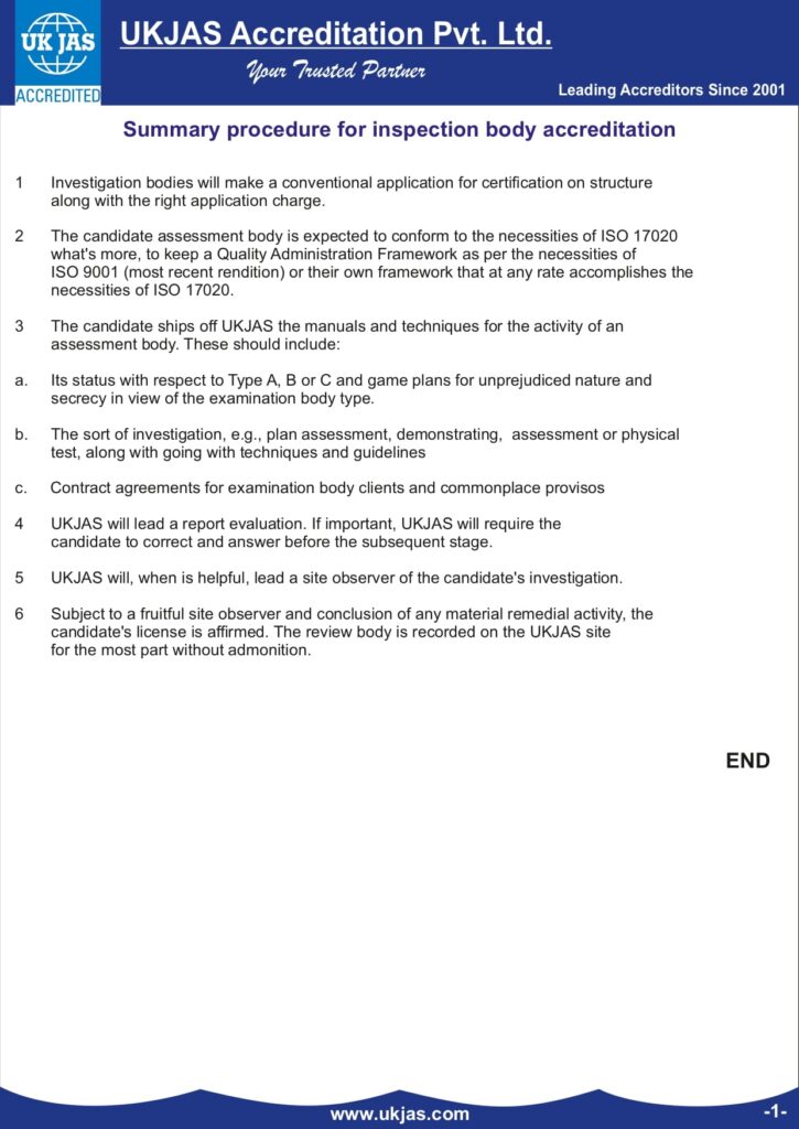 Summary procedure for inspection body accreditation - UKJAS