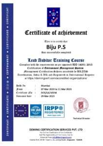 10154 la biju p.s iso 14001 2015 lead auditor
