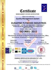 10155 dcs durapine plywood industries iso 9001 2015 qms certificate