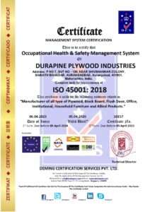 10157 dcs durapine plywood industries iso 45001 ohsms certificate