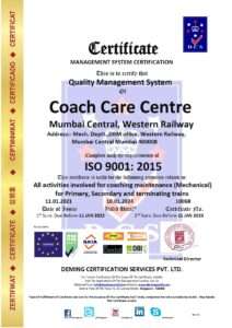 10068 dcs coaching depot mumbai central iso 9001 cert