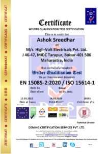 10093 dcs welder certificate ashok high volt pvt. ltd. boisar
