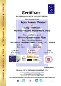 10098 dcs welder certificate ajay kumar suraj tradeways mumbai