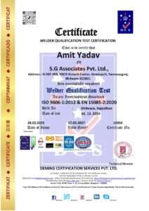 10350 dcs mig welder certificate amit yadav s.g associates pvt.ltd bhilwara rajasthan