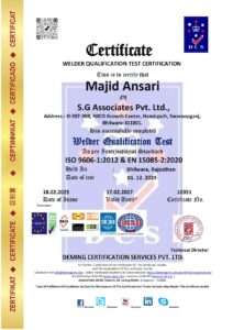 10351 dcs mig welder certificate majid ansari s.g associates pvt.ltd bhilwara rajasthan
