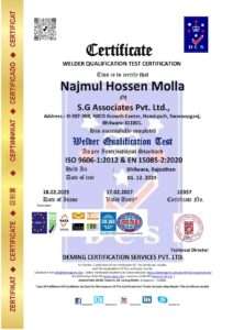 10357 dcs mig welder certificate najmul hossen molla s.g associates pvt.ltd bhilwara rajasthan