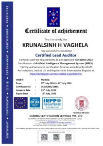 10465 dcs krunalsinh h ISO 42001 lead auditor